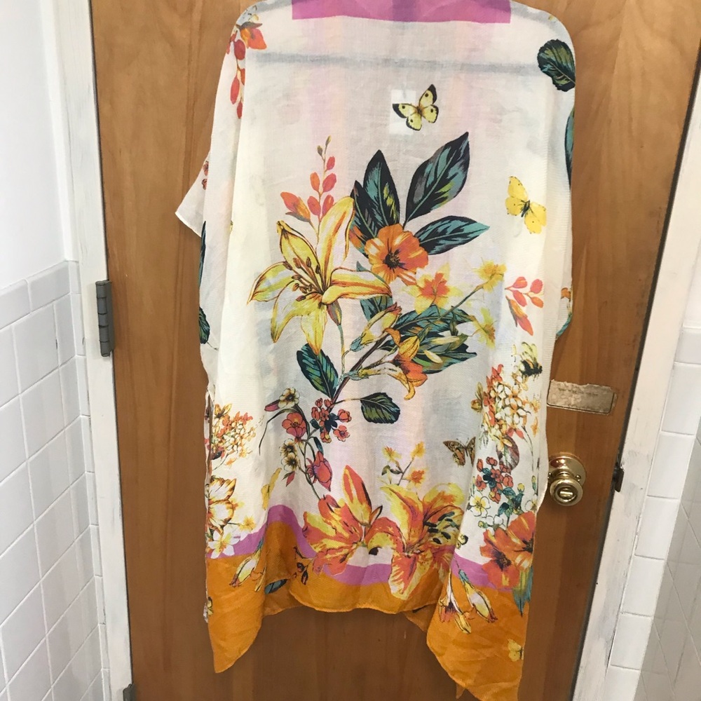 Vince Camuto Kimono Top Floral Open Front Batwing Sleeve Tie Cover Up‎ Boho - Picture 5 of 14